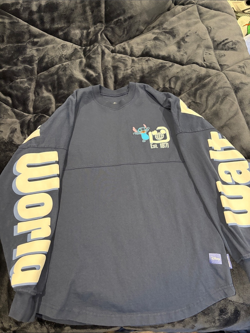 Disney Navy Long-Sleeve Stitch Graphic Tee with Cream Accents
